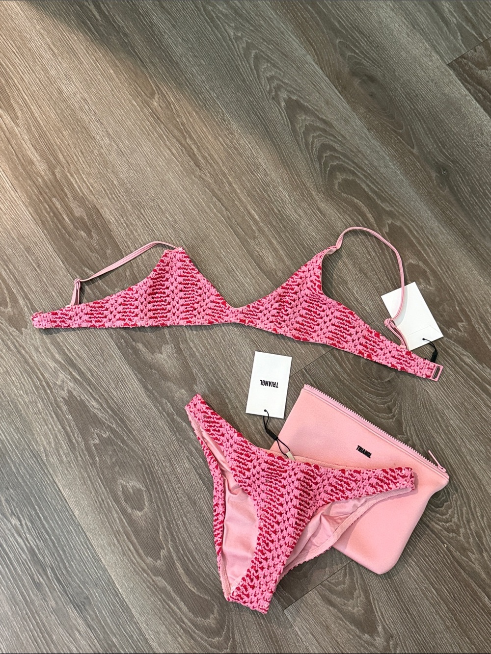 Pink Women’s Two-Piece Swim Set - Stylish Triangle Bikini (SMALL TOP M BOTROM)